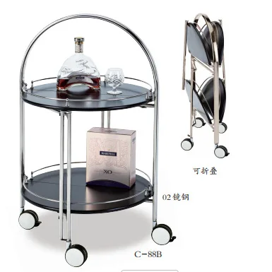 Hotel 4S stores, restaurants can fold stainless steel double-decker carts, hotel service carts, dessert carts, and beverage cart
