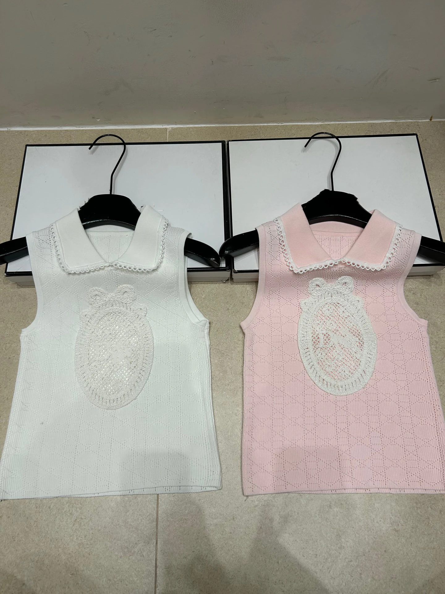 

VIBE Summer New Style Doll Collar Sleeveless Knitted Vest Women Hollow Embroidery Sweet Girl Style Shoulder Top French Style ...