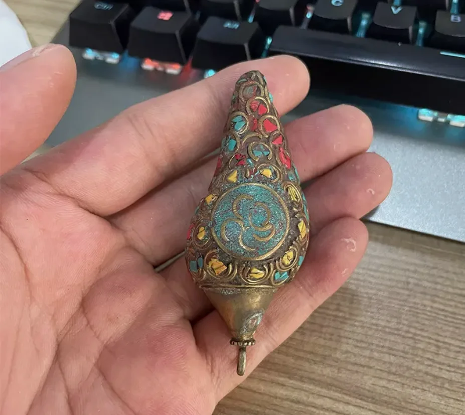 Old Tibetan Buddhism conch inlaid silver turquoise ruby Conch Trumpet Horn Shell