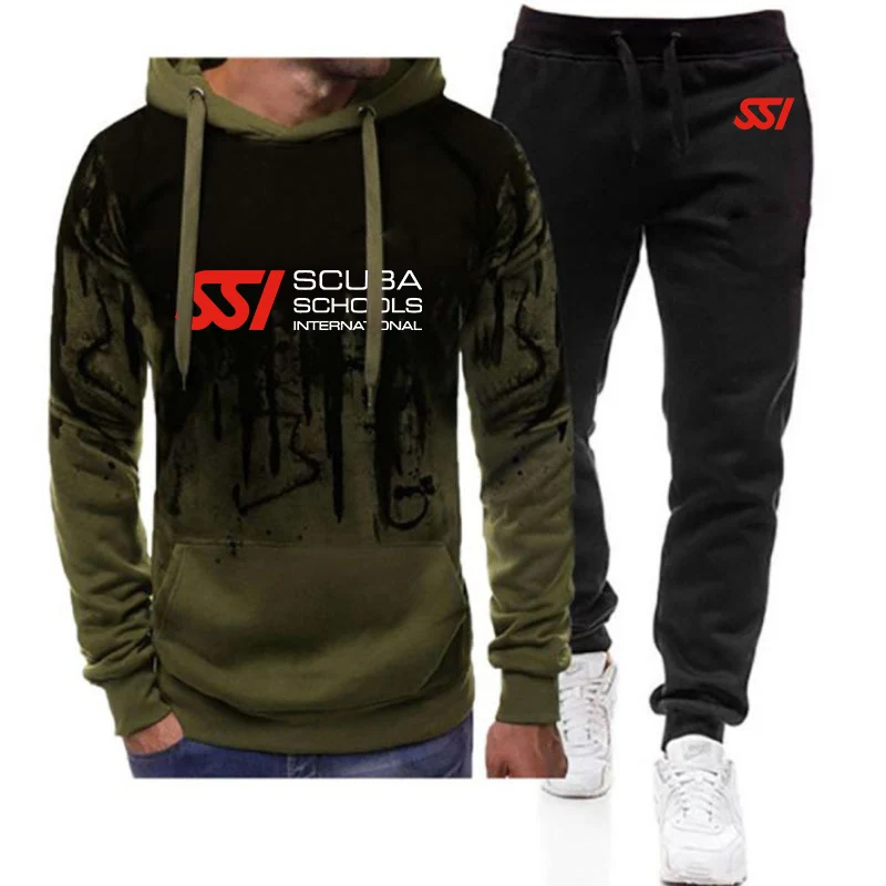 Scuba Diving Dive SSI  2024 Men's New Gradient Hoodie + Pants Tracksuits Casual Print Sweatpant Harajuku Sportwear Suits