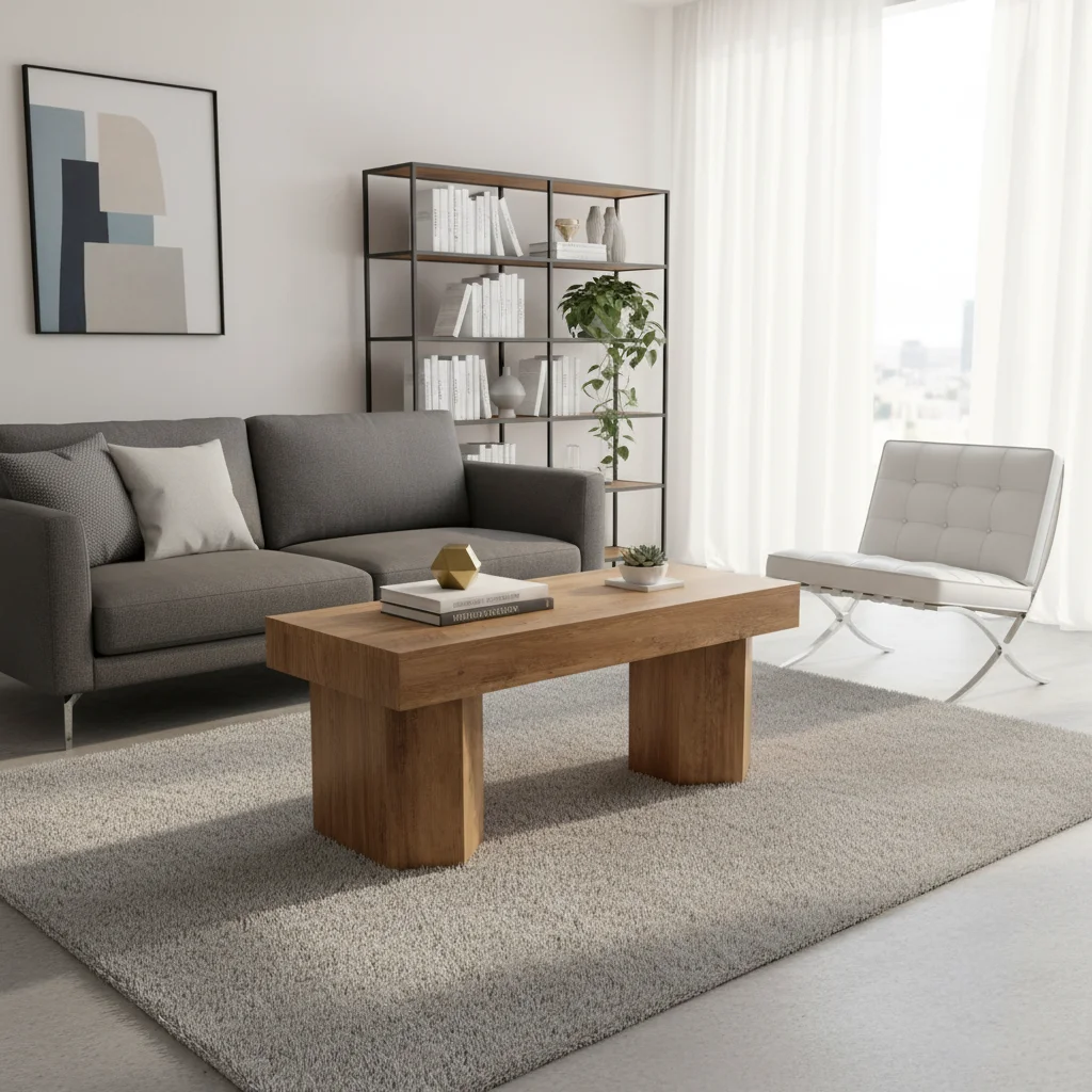 

xx-ModernRectangle Wood Coffee Table Classical Geometric Base Design Wood Center Table Large Coffee Table for Living Room^