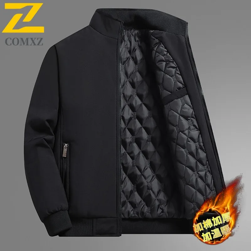 

COMXZ городская мужская куртка утолщенная уличная работа морозостойкое пальто на молнии минималистичный воротник-стойка легкая зимняя одежда