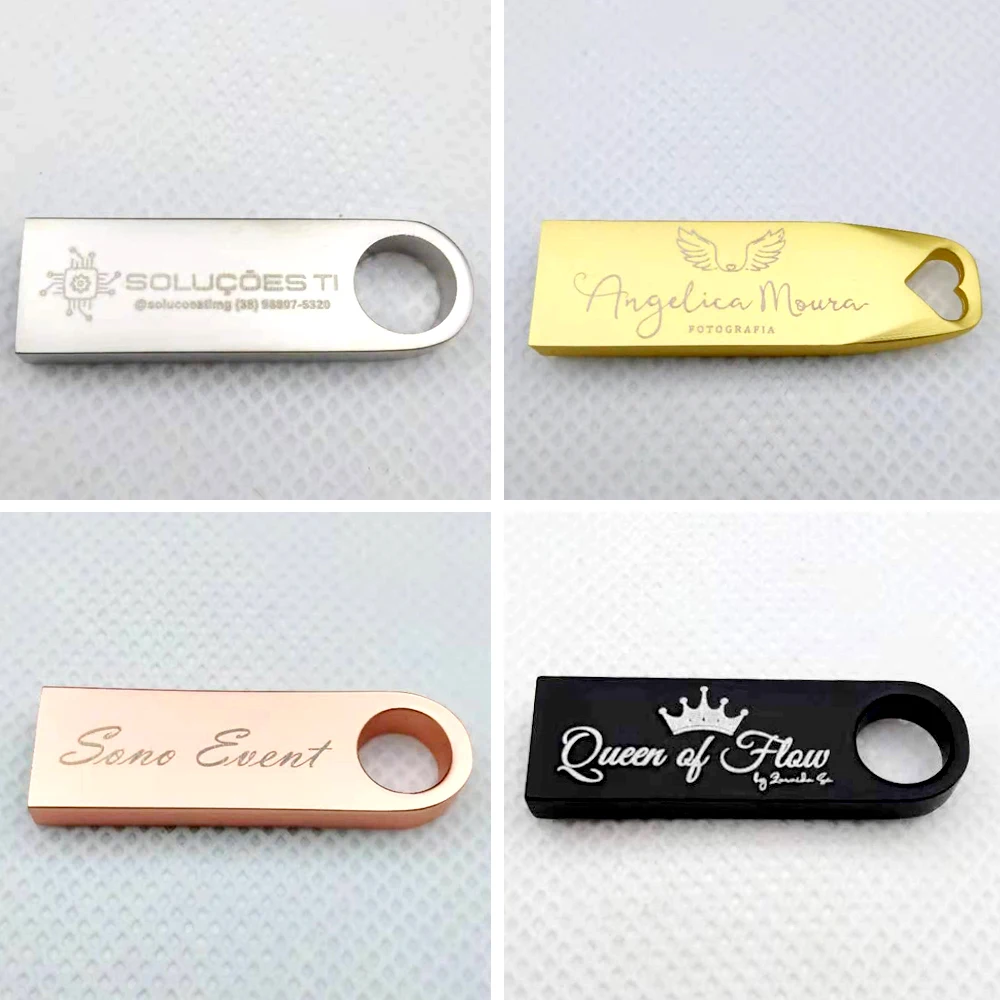 50 buah/lot gratis Logo kustom stik Flash Drive USB logam 2GB Pen Drive 8GB 16GB 32GB 64GB Stik USB 2.0 stik memori USB