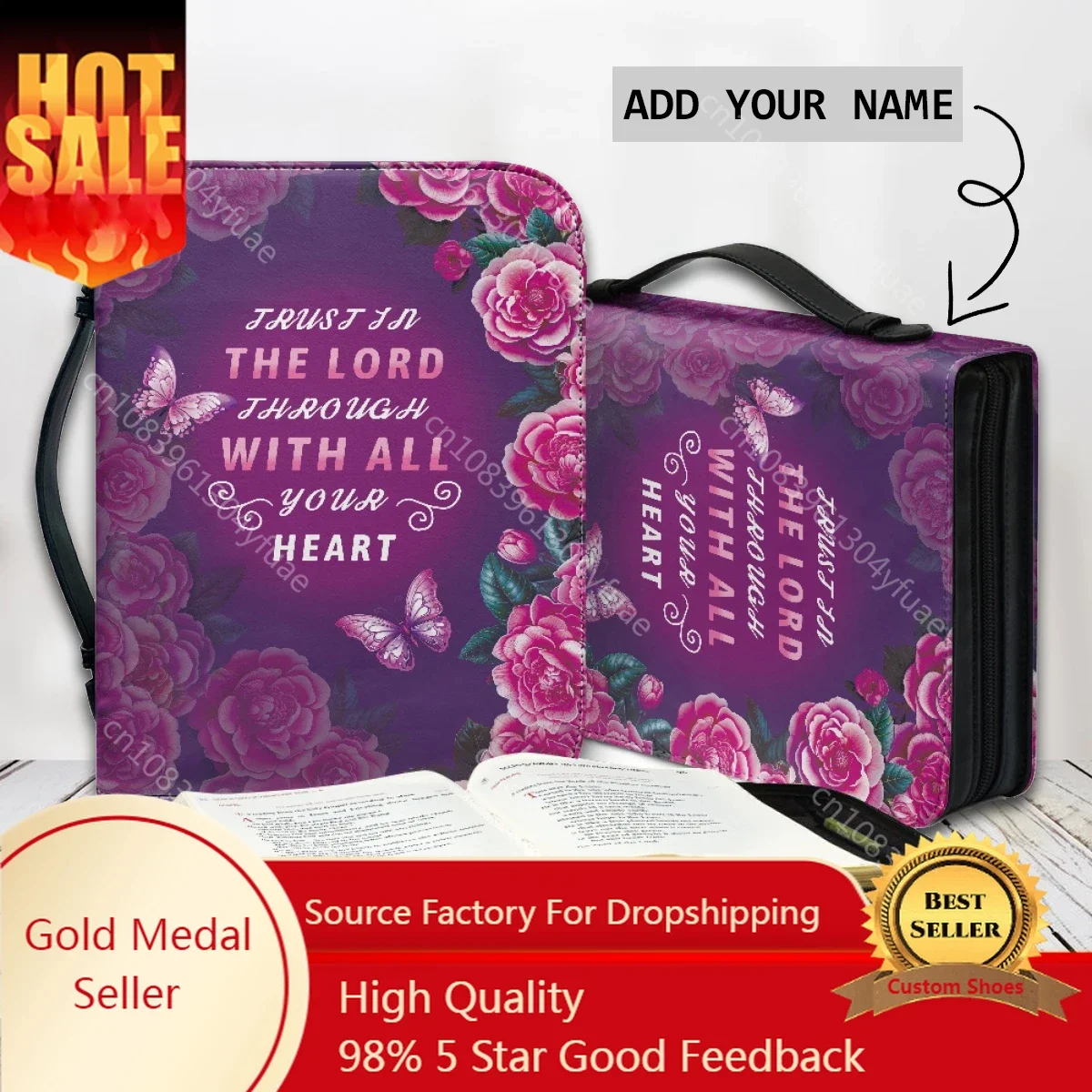 Purple Floral Butterflies Print Ladies Leather Holy Bag Trust in The Lord Print Women Presonalized Christian Bags 2023