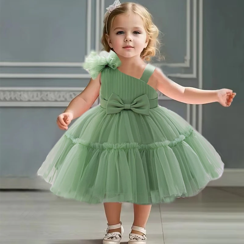 2pcs Toddler Girls 1st Birthday Tutu Dress Kids Party Lace Wedding Gown Baby Elegant Fluffy Clothes Infant Summer Casual Costume