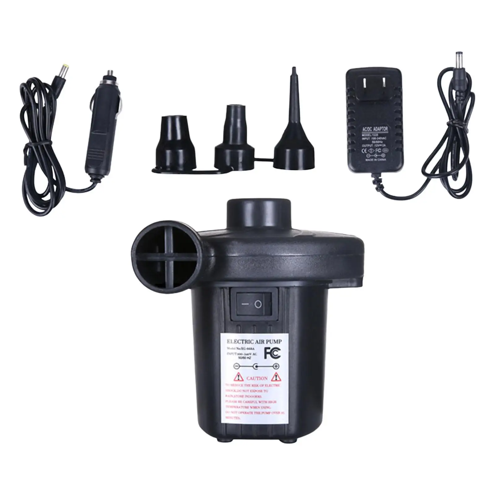 Electric Air Pump Portable ,with 3 Heads Nozzle Two Way Inflator Deflator for Air Beds Cushions Mattress Boats Outdoor Camping