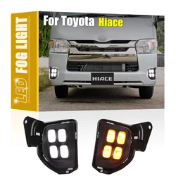 2Pcs White Front LED Fog Lamp Assembly With Amber Turn Signal Light For Toyota Hiace 2014 2015 2016 2017 2018