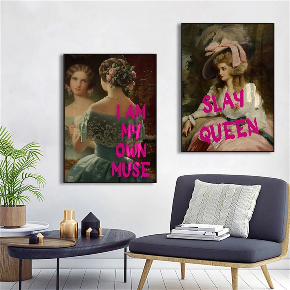 6 Sets Aesthetics Funny Poster I An My Own Muse Classical Feminism Quotes Canvas Painting Modern Living Room Home Decor Painting