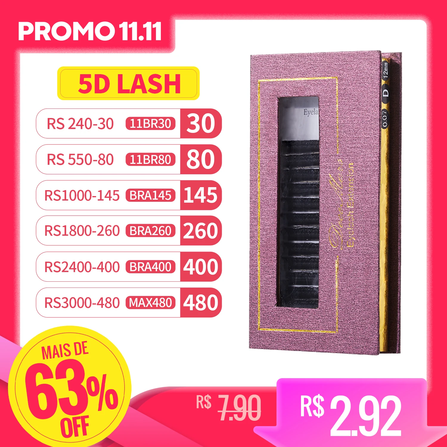 DeceMars 5D - W Shaped Eyelash Extension (12line/Tray)