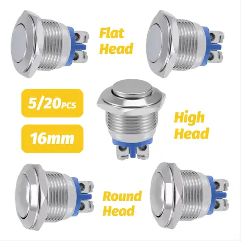 16mm Flat/High/Round Head Waterproof Momentary Reset Metal Push Button Switch Screw Terminal Car Engine Doorbell PC Power Switch