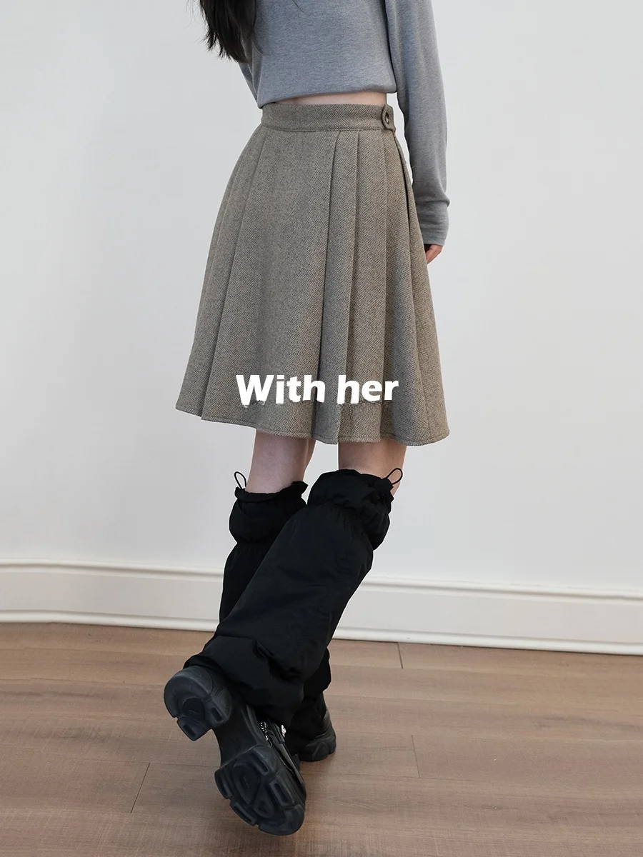 

Original Design High Waist A-Line Woolen Suit Umbrella Skirt Half-Length Women's Fashion City Commute Office Wear