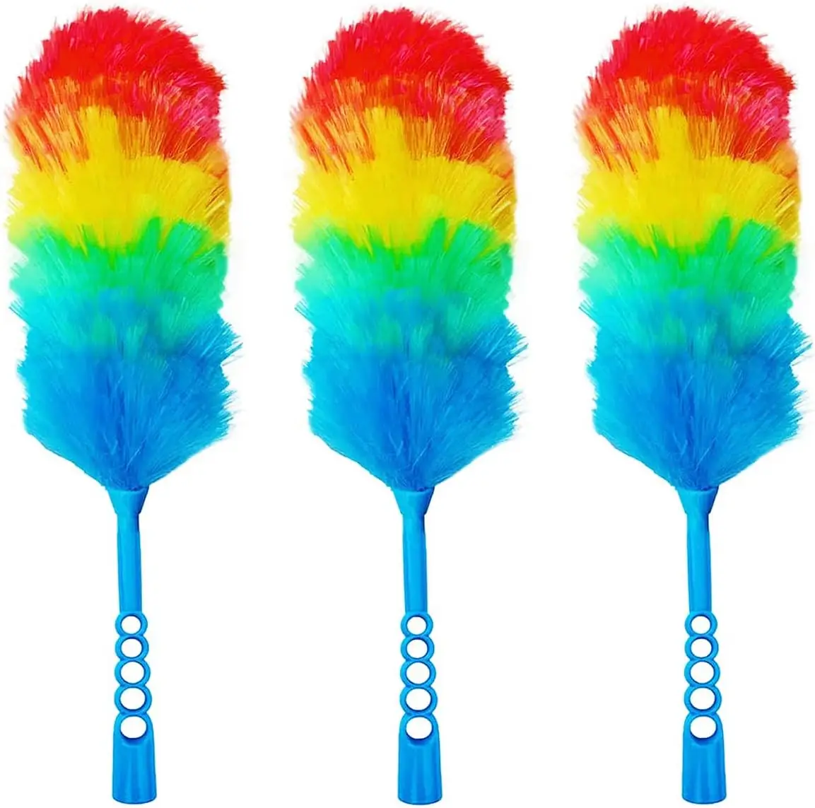 

3 Pack Upgrade 19” Rainbow Static Feather Duster with Beandable and Washable Head - More Fibers Bigger Head Less Loss of Fiber