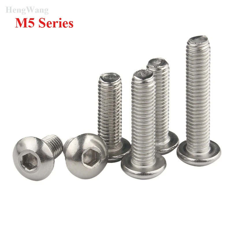M5 Hex Socket Button Head Screws 304 Stainless Steel Mushroom Head Bolts M5*6/8/10/12/16/18/20-70mm 1-50pcs