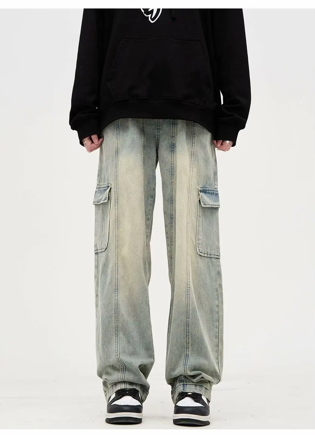 سراويل رجالية كلاسيكية غير رسمية Y2k جينز ممزق فضفاض للرجال سراويل جينز واسعة الساق جينز ملابس الشارع الشهير ملابس رجالية متوهجة #4