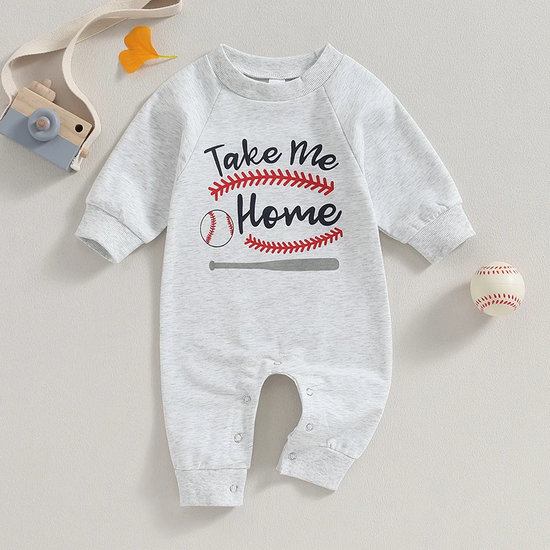 Baby Boys Girls Fall Jumpsuits Cute Long Sleeve Baseball Letter Print Rompers Newborn Outfit