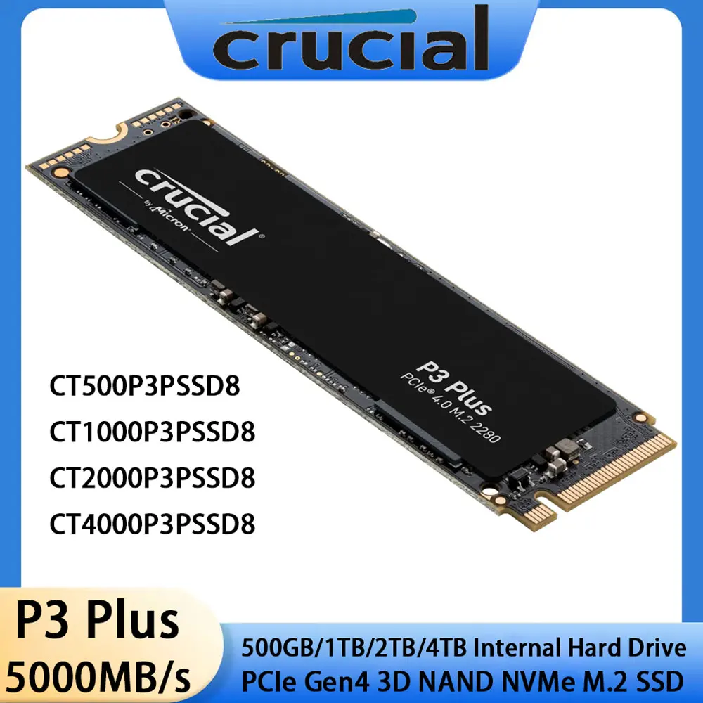 

Crucial P3 Plus 1TB 2TB 4TB 500GB PCIe Gen4 3D NAND NVMe M.2 SSD up to 5000MB/s Internal Solid State Drive for Server PC Laptop