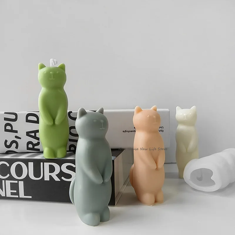 3d Kat Siliconen Mal Schattig Staande Kitten Kaarsvorm Hars Kattenvormen Geparfumeerd Gips Betonnen Mal Diy Woondecoratie