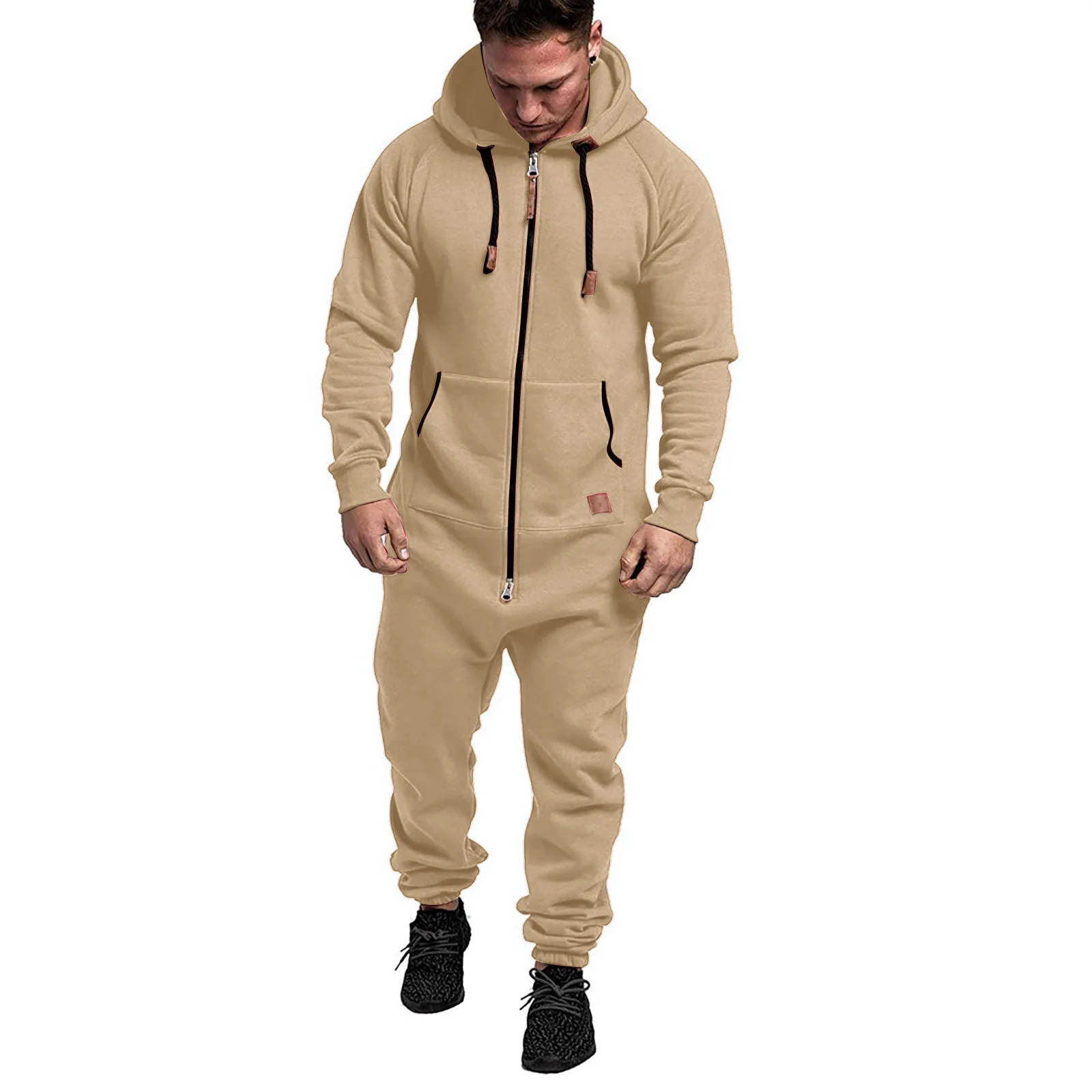 Tuta intera da uomo con cappuccio e cerniera, in pile, invernale, per adulti, termica, con tasche, abbigliamento sportivo casual per rilassarsi e Tuta intera da uomo con cappuccio e cerniera, in pile, invernale, per adulti, termica, con tasche, abbigliamento sportivo casual per rilassarsi e