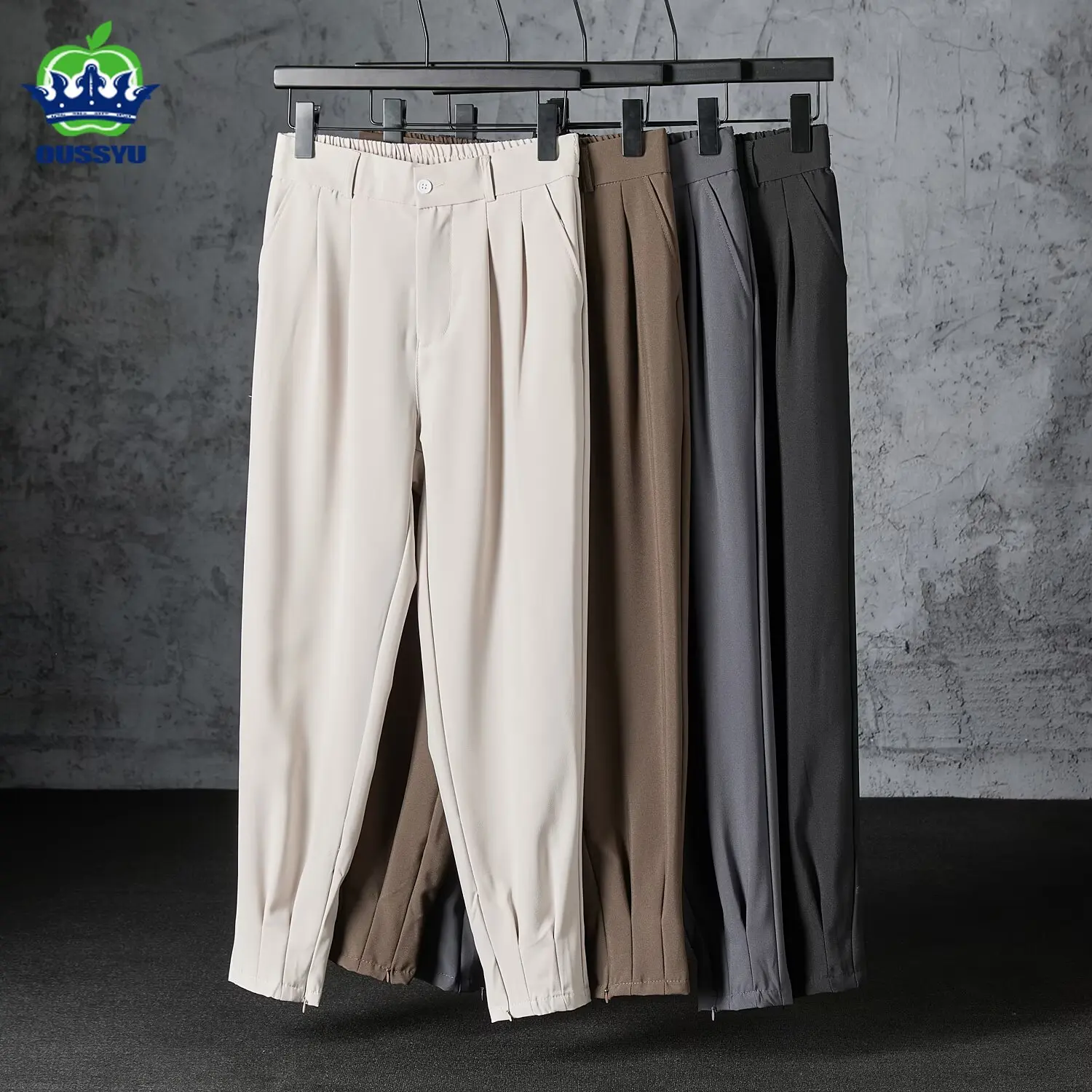 

Brand Clothing Men's Double Pleat Casual Pants Solid Color Tapered Cropped Lightweight Drape Ankle Length Pants Dark Gray New