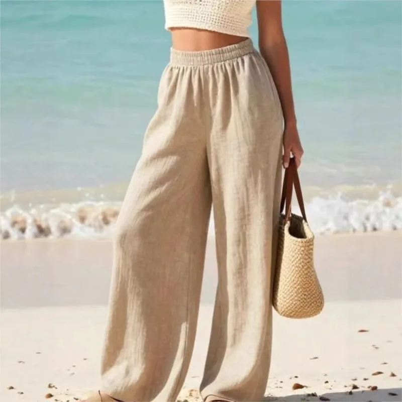 

Solid Elastic Waist Wide Leg Pants Women's Spring Summer Fashion Thin Loose Straight Leg Pants Ladies Simple Versatile Trousers