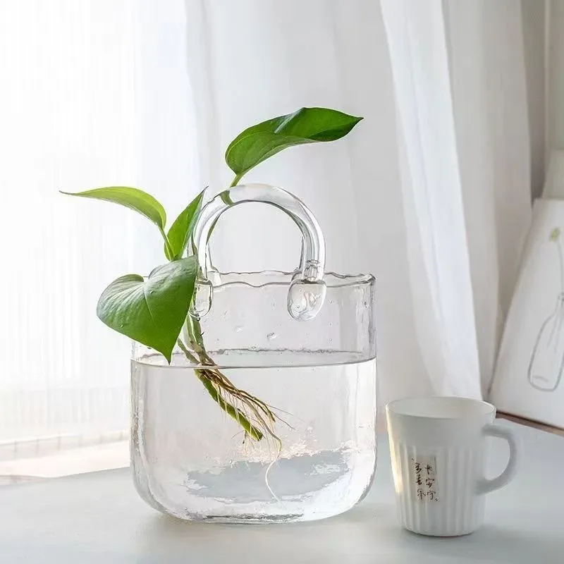 Handbag shape glass vase creative transparent fish tank flower arrangement bouquet home office desktop decoration aquarium
