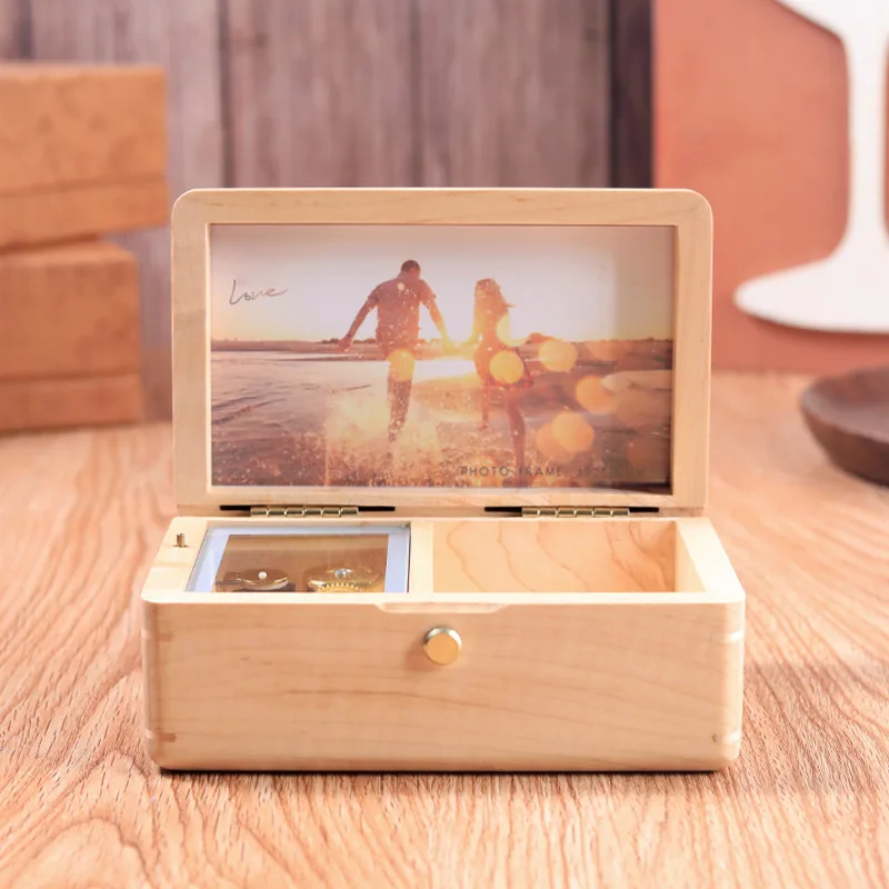 Ever Bright Custom DIY Photo Print Wood Jewelry Music Box Sankyo Movement for Christmas Valentine's Birthday Gift