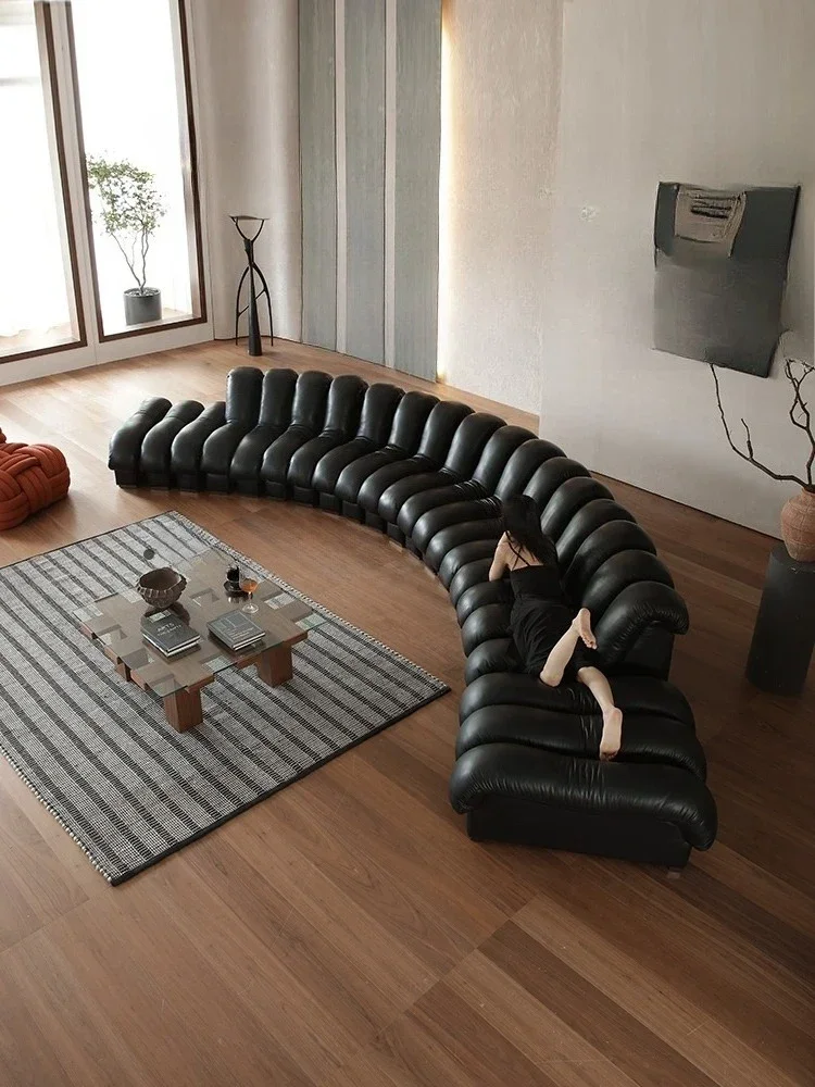Modern Simple Snake Sofa Italian Curved Leather Sofa Minimalist Large Apartment