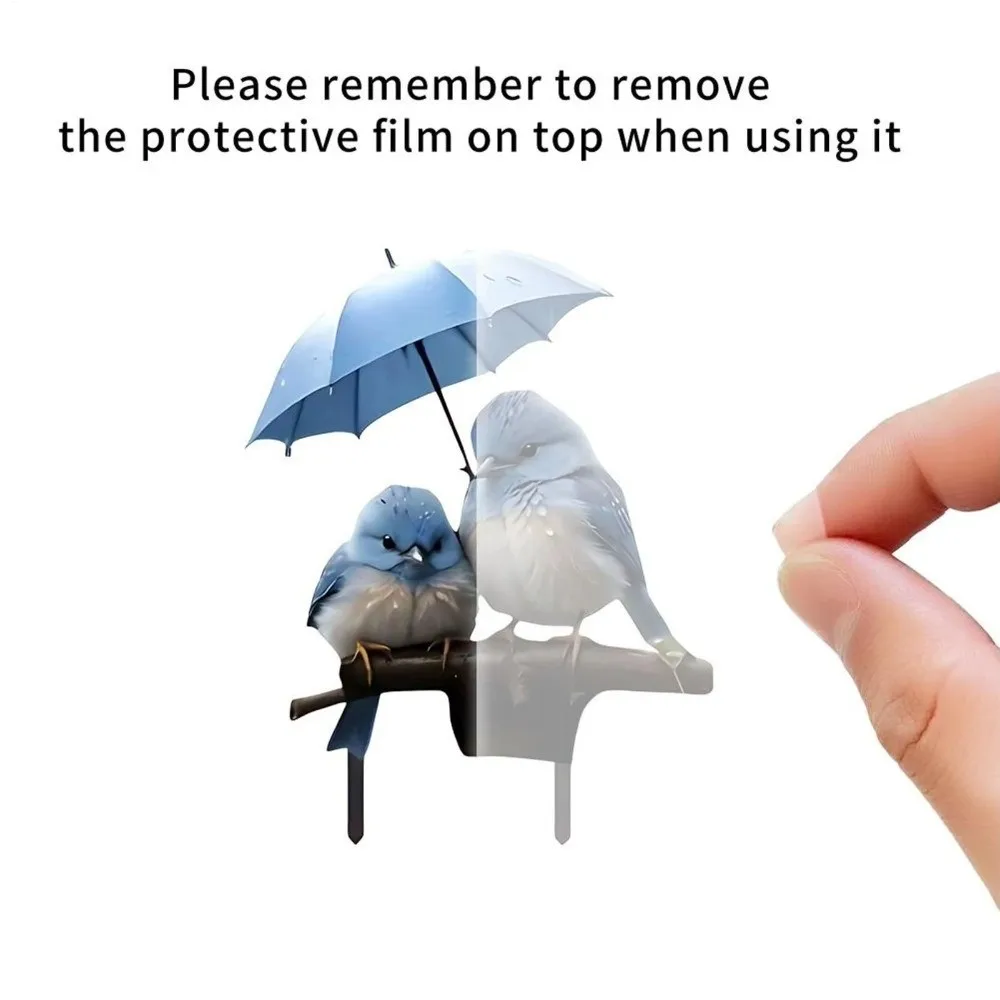 Durable 2D Flat Design Garden Stake Waterproof Wind Resistant Blue Bird Garden Figurine Umbrella Decor Outdoor Garden Decor