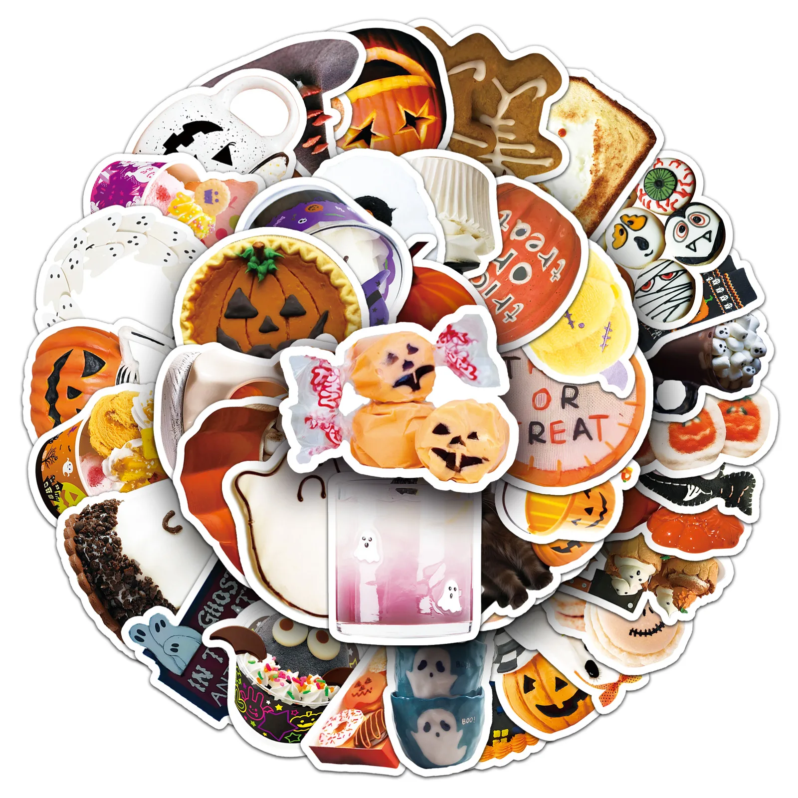 

50PCS Halloween Style Cute Fun Ghost Pumpkin Head Cake Sticker Creative Decorative Water Cup Pencil Case Laptop Waterproof Decal