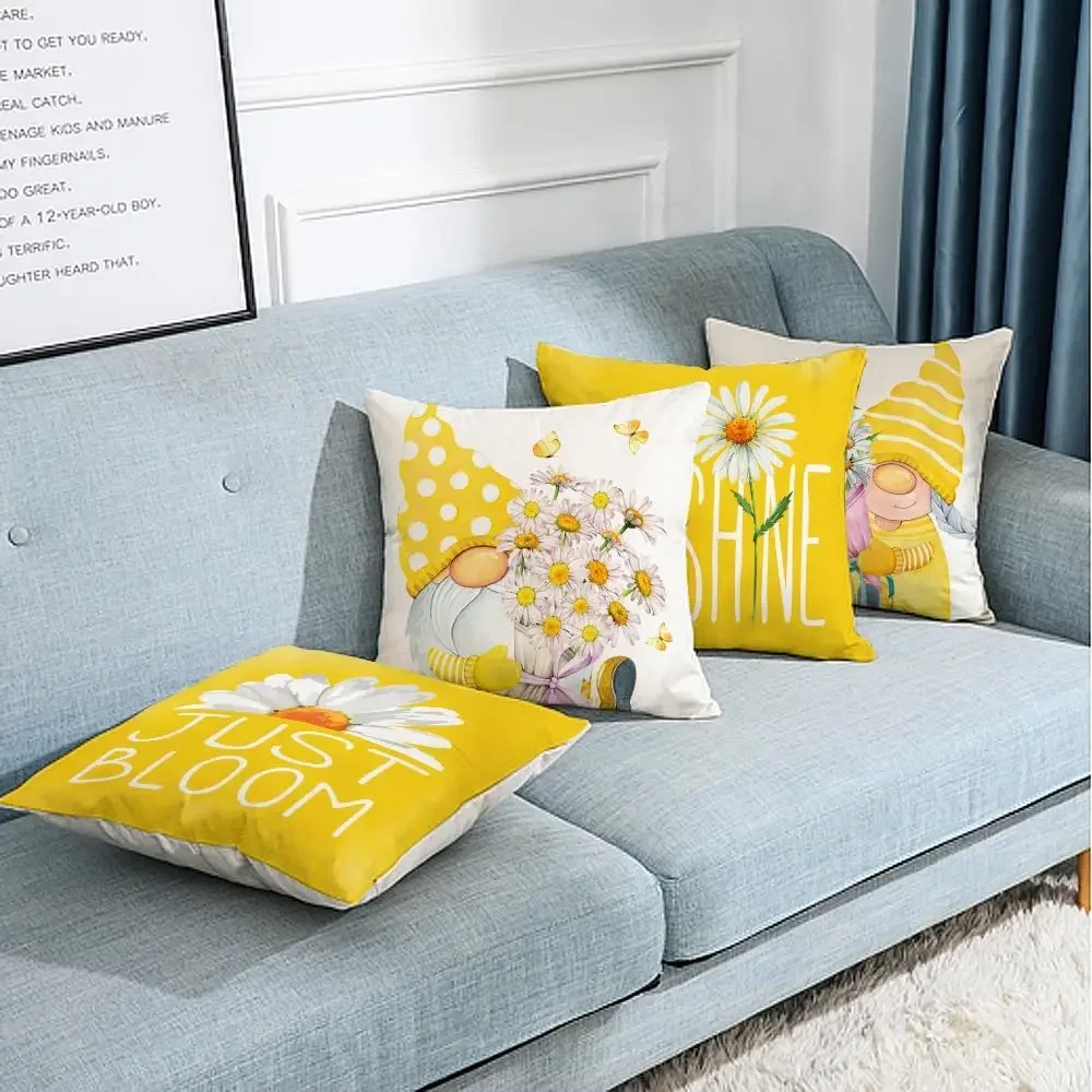 40x40cm Outdoor Yellow Pillowcase Spring and Summer Decoration Cushion Cover Family Decoration Garden Sofa Daisy