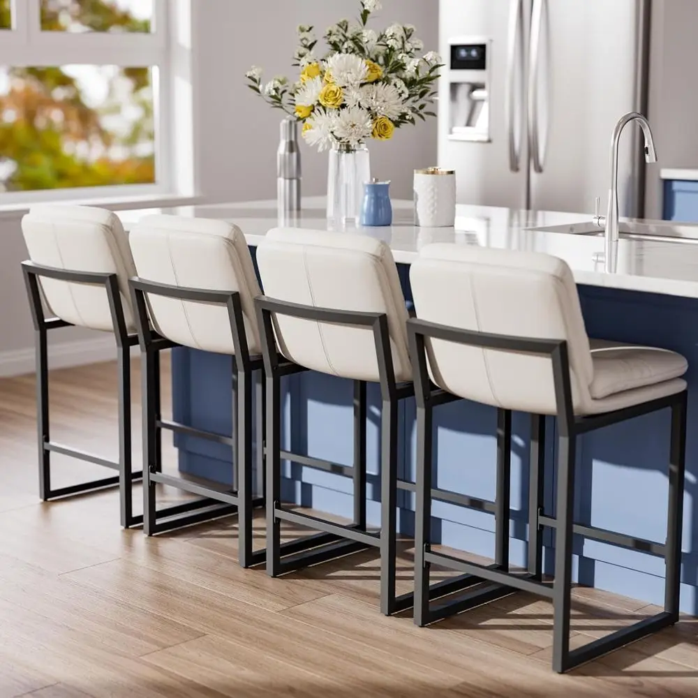 

Набор из 4 кожаных барных стульев с металлическим каркасом, идеально подходит для кухонного острова или бара