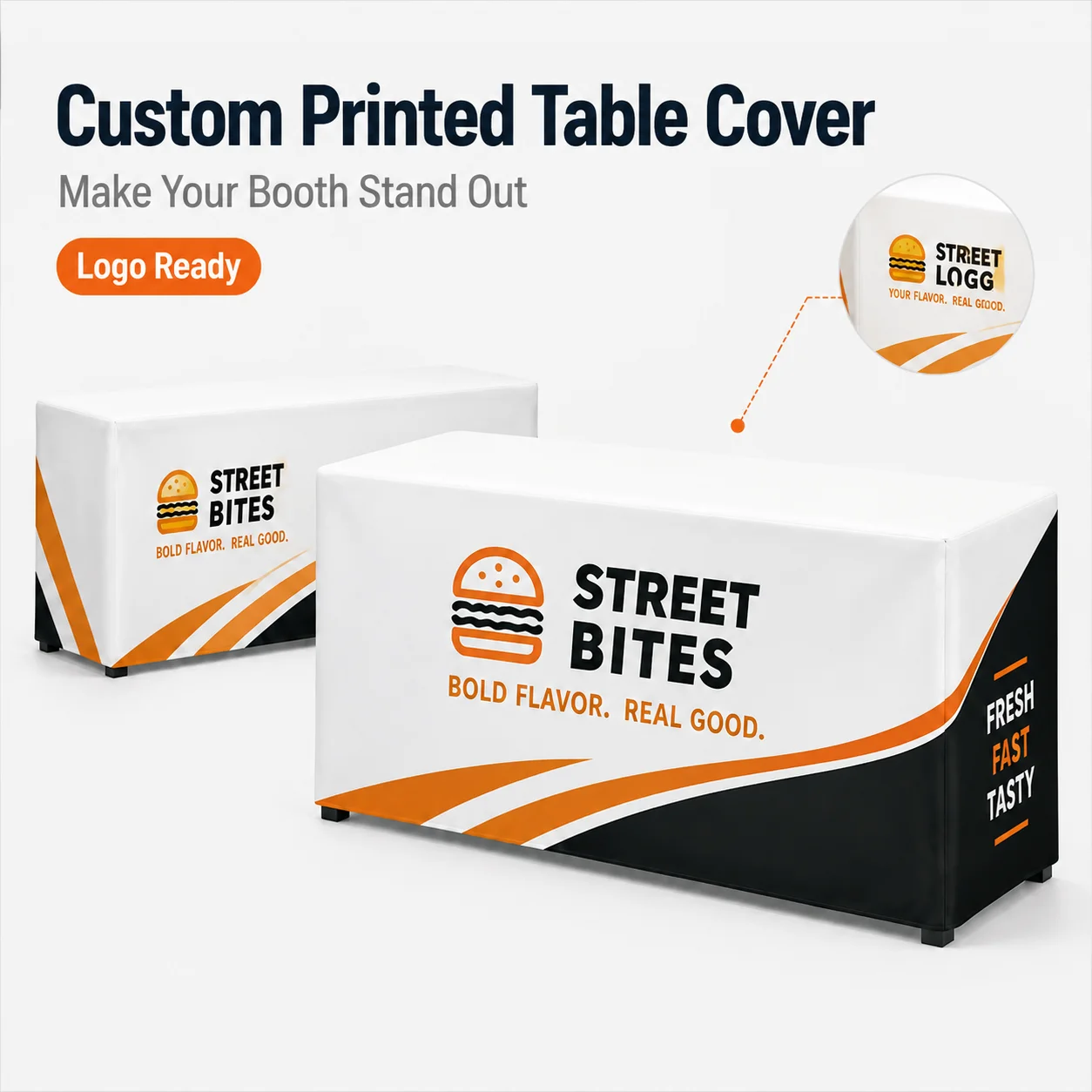 Personalized Custom Table Cover White Fitted Tablecloth with Logo Printing for Wedding Event Party Exhibition Booth Display