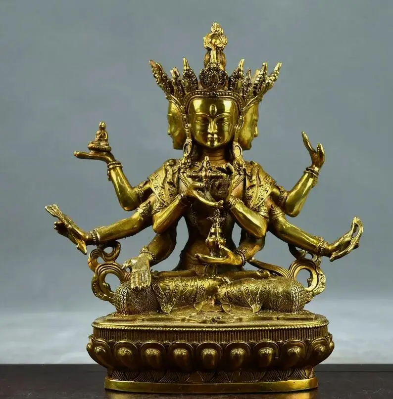 

8.3" Old Antique Tibetan Buddhism temple Bronze gilt Usnisa vijaya Buddha statue