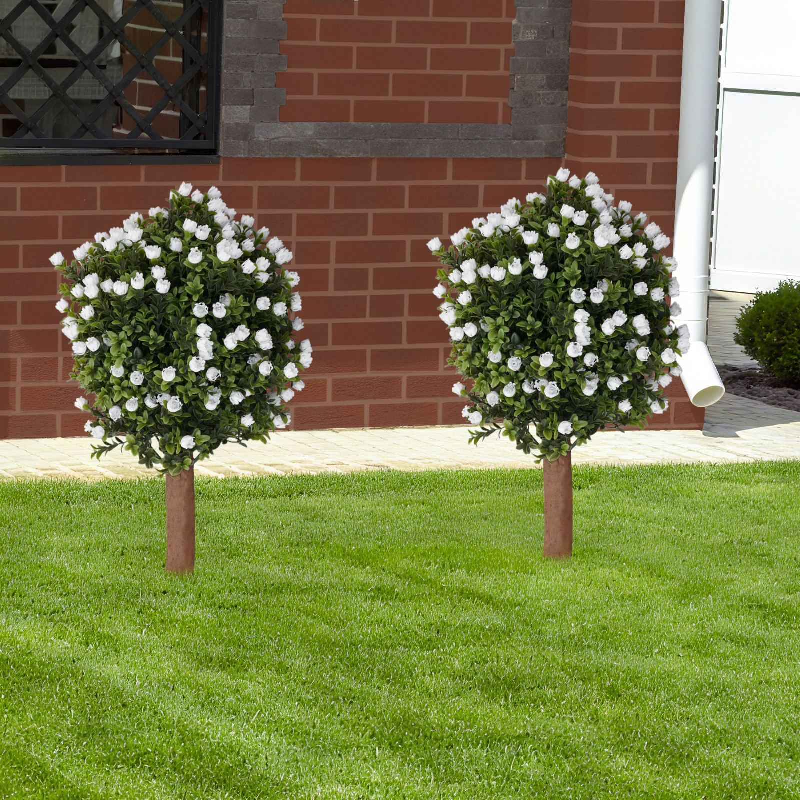 

Set of 2 Artificial Ginkgo Biloba Trees with White Flowers, with Ground Spikes Artificial Plant for Indoor Outdoor Office Garden