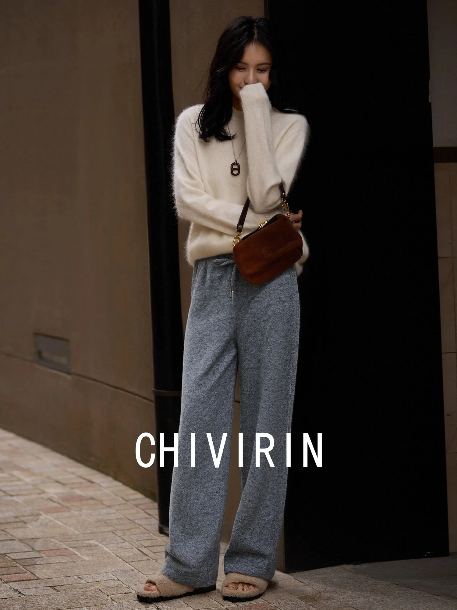 

High Waist Straight Leg Woolen Casual Pants Women's Autumn Winter Color Slimming Versatile High-End Feeling Sweatpants