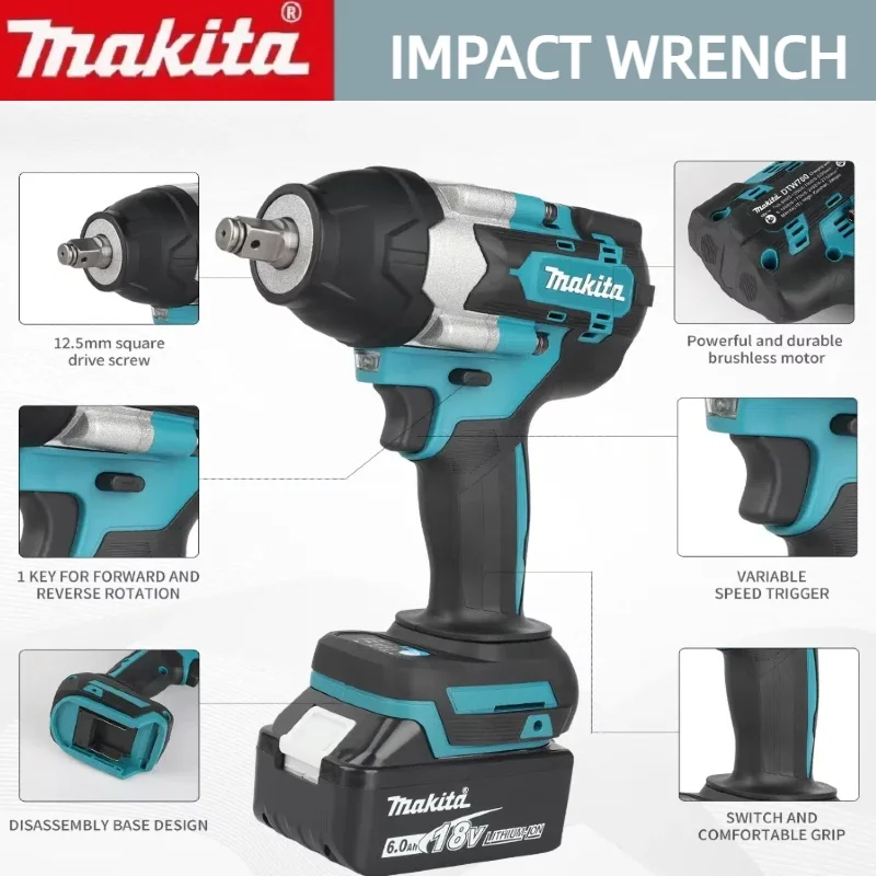 ماكيتا DTW700 مفتاح ربط لاسلكي 1000N.M مفتاح كهربائي بدون فرش مفك عزم دوران كبير أدوات كهربائية لإصلاح السيارات #4