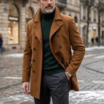 Men's Long Knee-Length Double-Breasted Trench Coat 4 New Men's Trench Coat Double Breasted Winter Jacket Business Casual Men's Long Knee-length Jacket Street Wear Male Coats 4