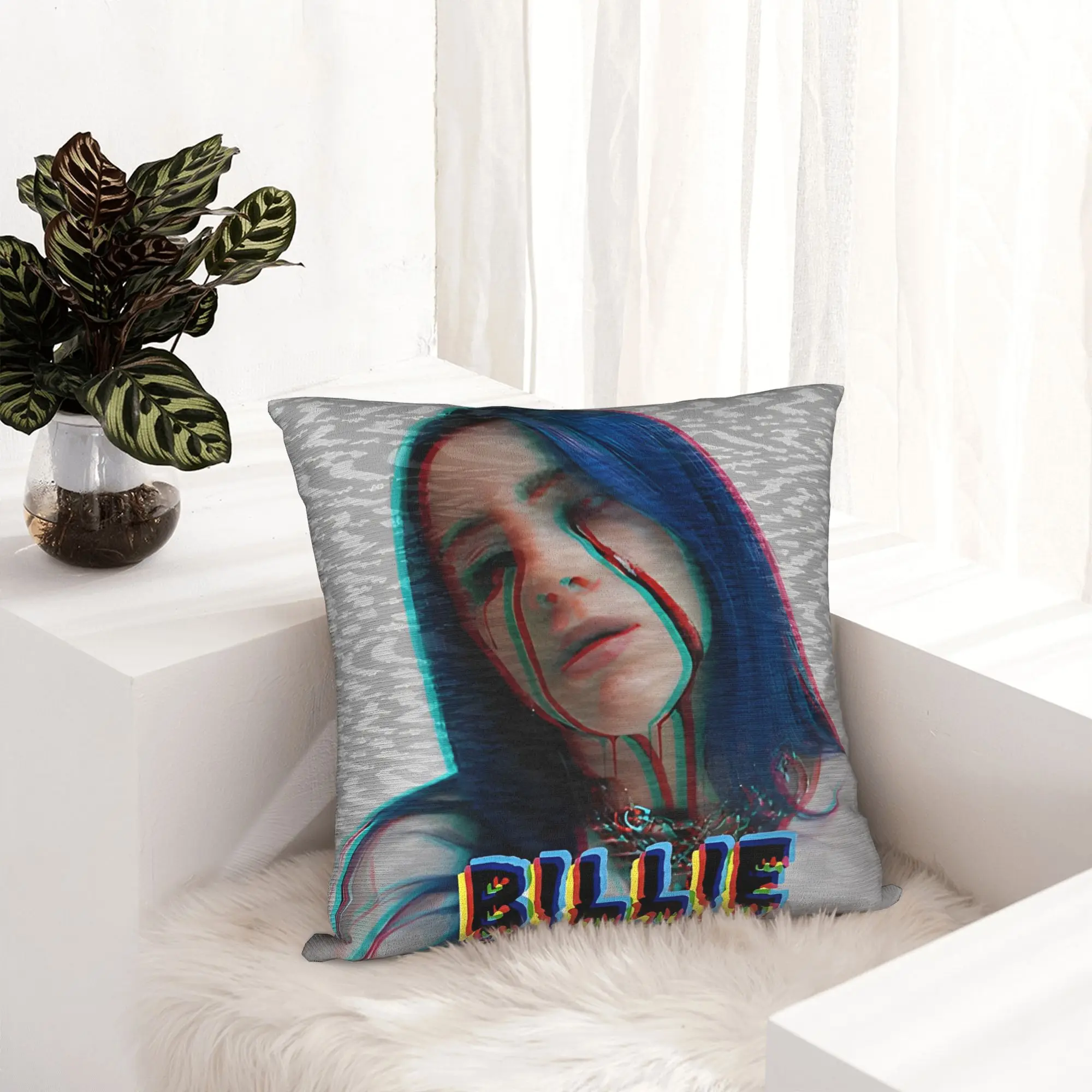 Billies Eilish Hip Hop Pillowcase Printing Fabric Cushion Cover Decoration  Throw Pillow Case Cover Home Zipper 40*40cm