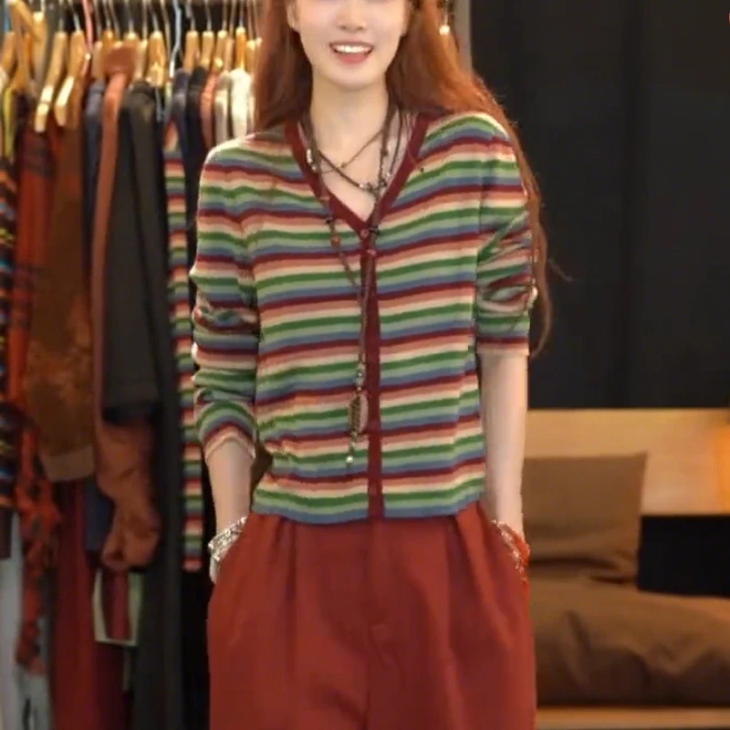 

Элегантный вязаный кардиган с V-образным вырезом, длинными рукавами, в стиле колор-блок, повседневный, модный, женский, свободного кроя, стандартной длины, для осени