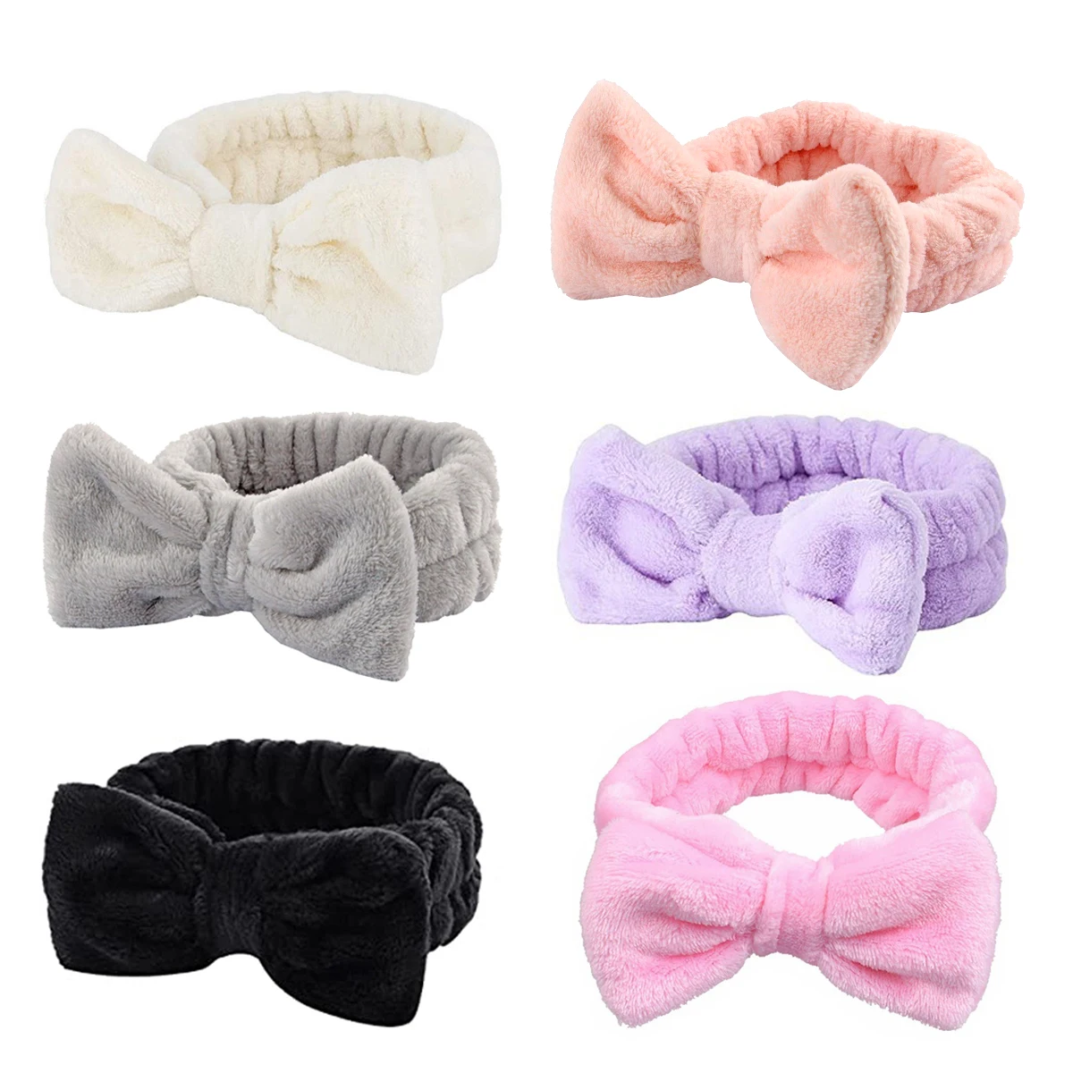 6Pcs Women's Face Wash Makeup Soft Coral Fleece Elastic Headband Headscarf Cute Spotted Bow Animal Hairband Girl Hair Accessories