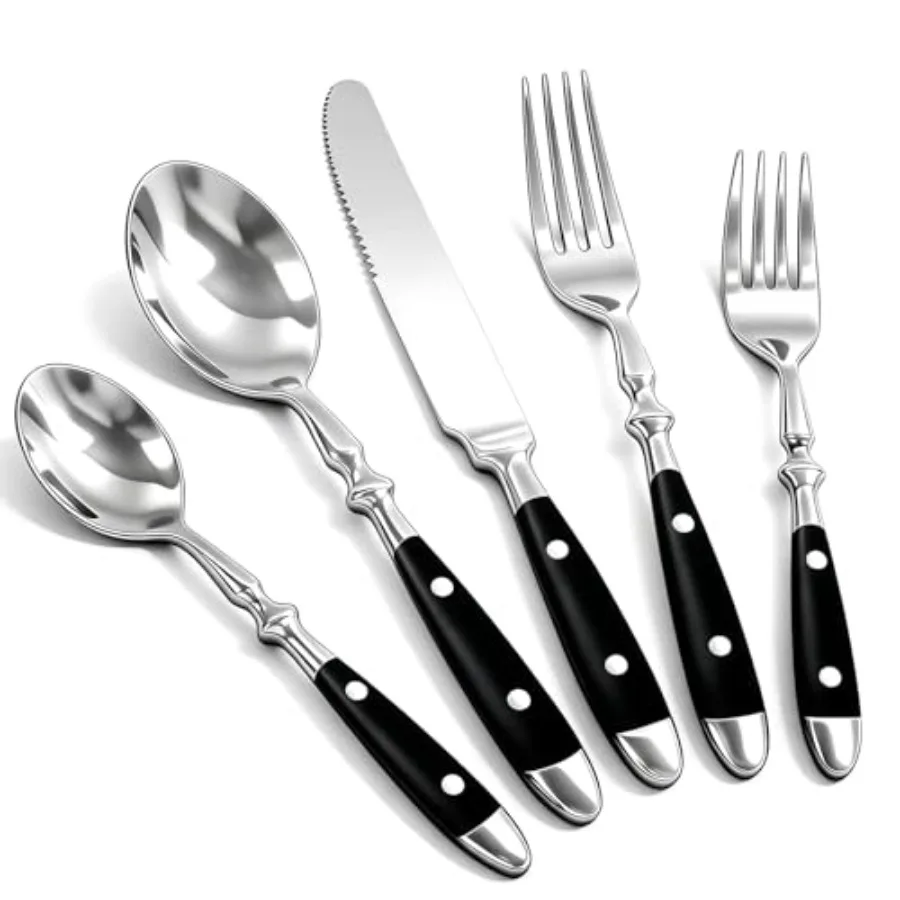 

Набор столовых приборов из 20 предметов для 4 персон, винтажный, с черными ручками из бакелита, нержавеющая сталь, можно мыть в посудомоечной машине