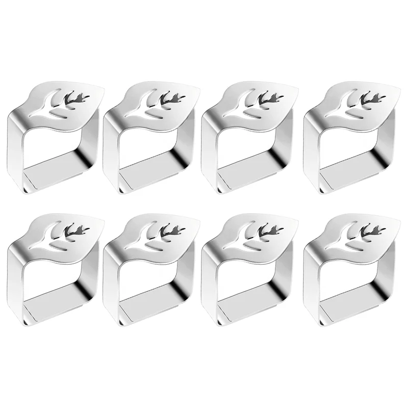 N89R 8 Pcs Silver Stainless Steel Tablecloth Clip Creative Leaf-Shaped Table Fixing Clip Thickened Non-Slip Tablecloth Rack