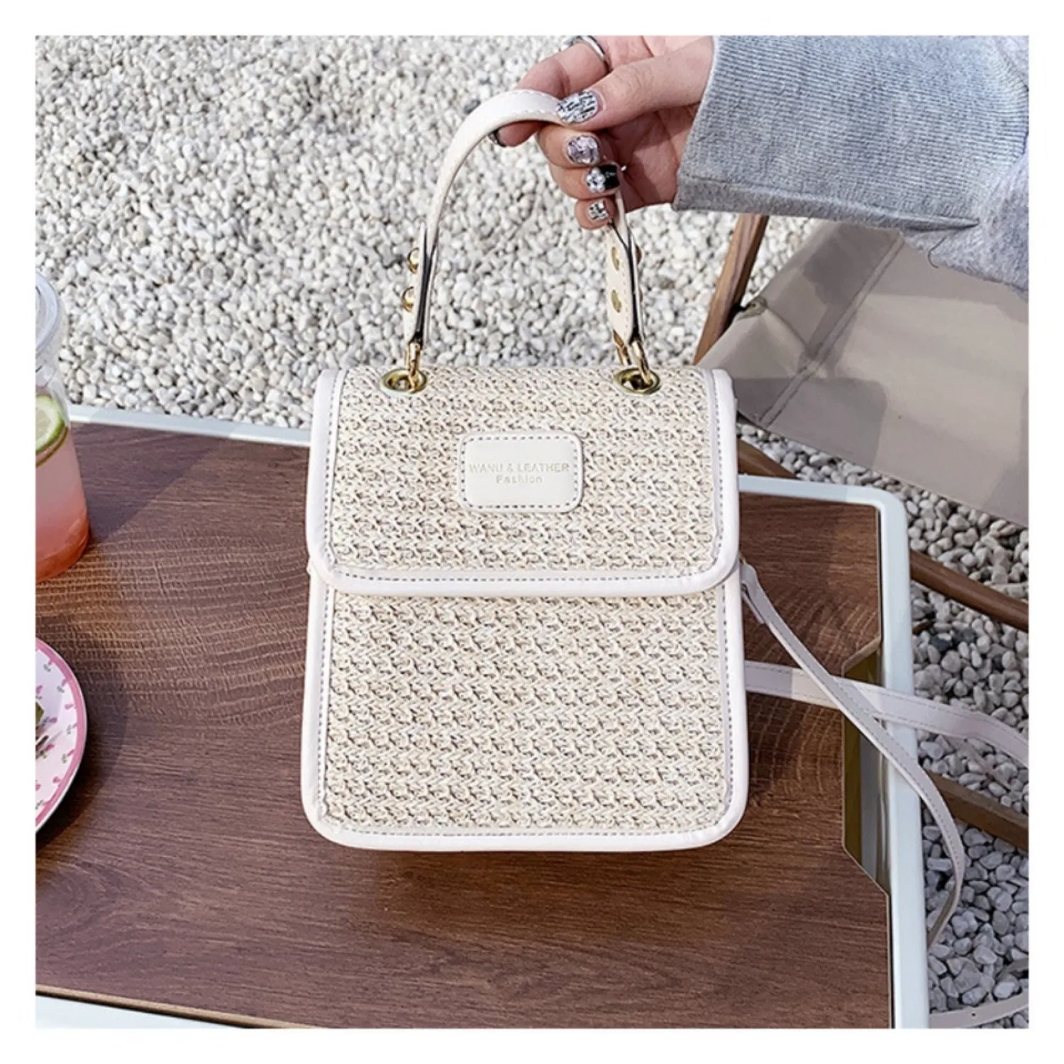 2024 Models Summer New Simple Design Woven Small Square Bag Ethnic Wind Single Shoulder Crossbody Women\'s Bag Korean Ins Handbag