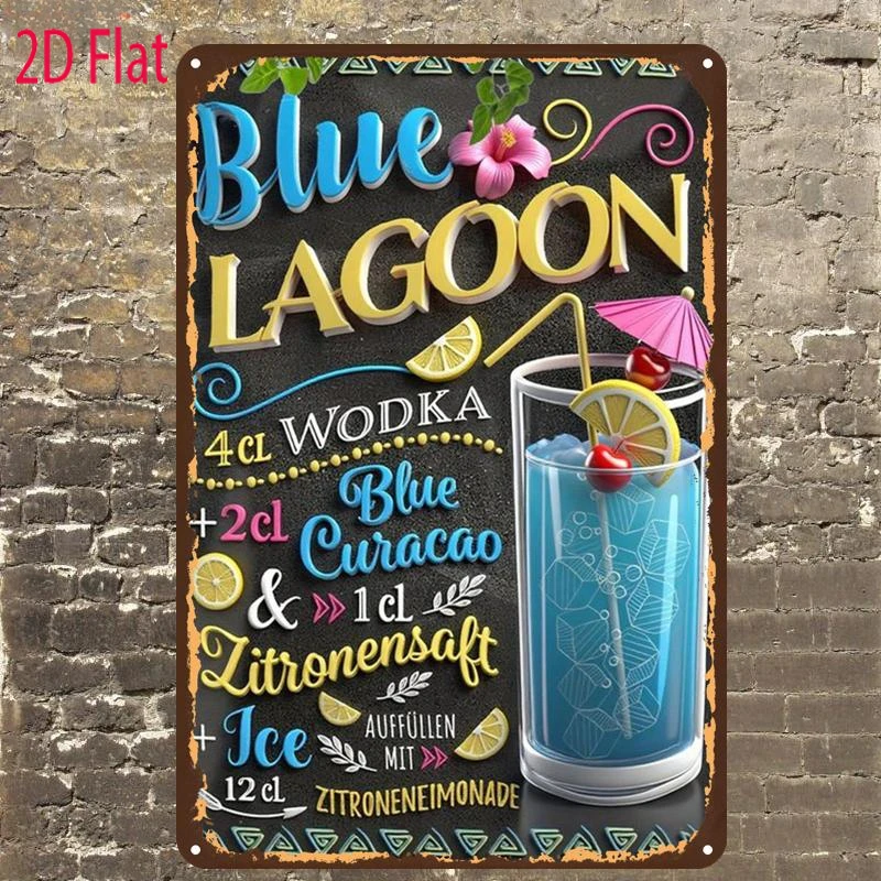 2D Flat 1Pcs Wood Bay Cocktail Recipe Metal Tin Sign, Metal Plaque With Cocktail Ingredients List, Minimalist Wall Art Decor for