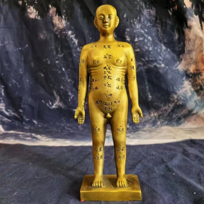 Brass acupuncture mannequin ornament for pharmacy desktop decoration, full- acupoint meridian human body model, copper acupo