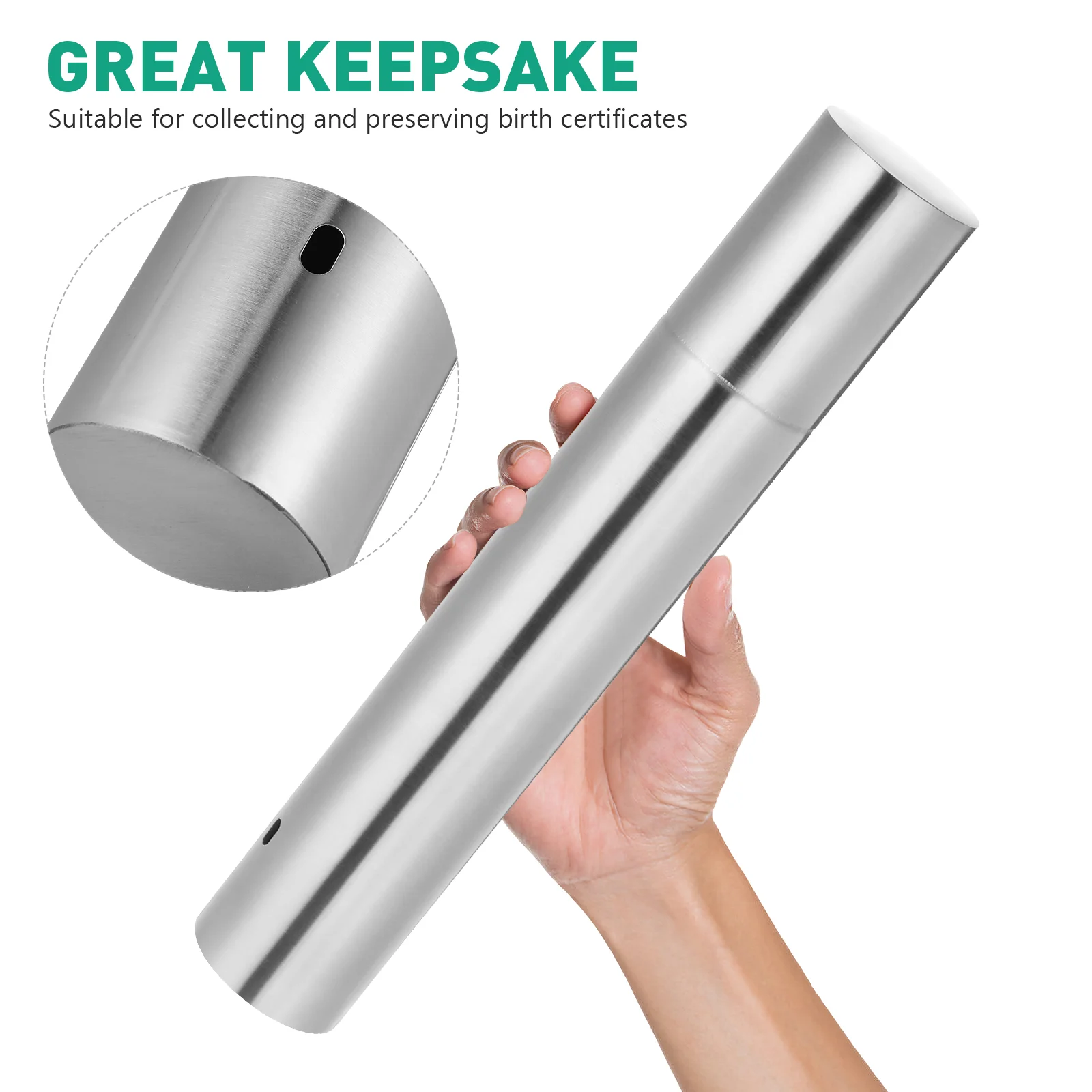 30cm Stainless Steel Document Tube Birth Certificate Protector Sleeve File Storage Box Keepsake Certificate Collection Tube