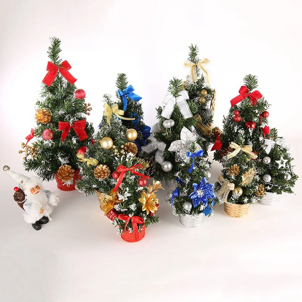 15/20/30/40CM Christmas Tree with Ornament Pine Cone Artificial Small Gold Silver Xmas Tree Decor for Home Office Table New Year