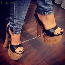 Black Wood Platform Casual Sandals Chunky High Heel Shoes For Women Ankle Buckle Strap Open Toe 2024 Fashion Zapatos Para Mujere