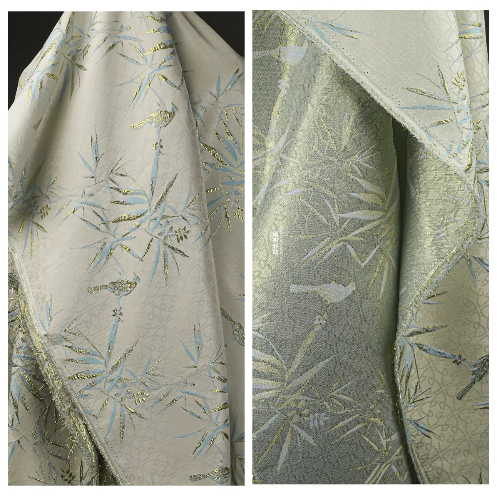 

Retro Blue Gold Embroidered Jacquard Fabric for Dress Fashion Designer Apparel Diy Sewing Per Meter Cloth