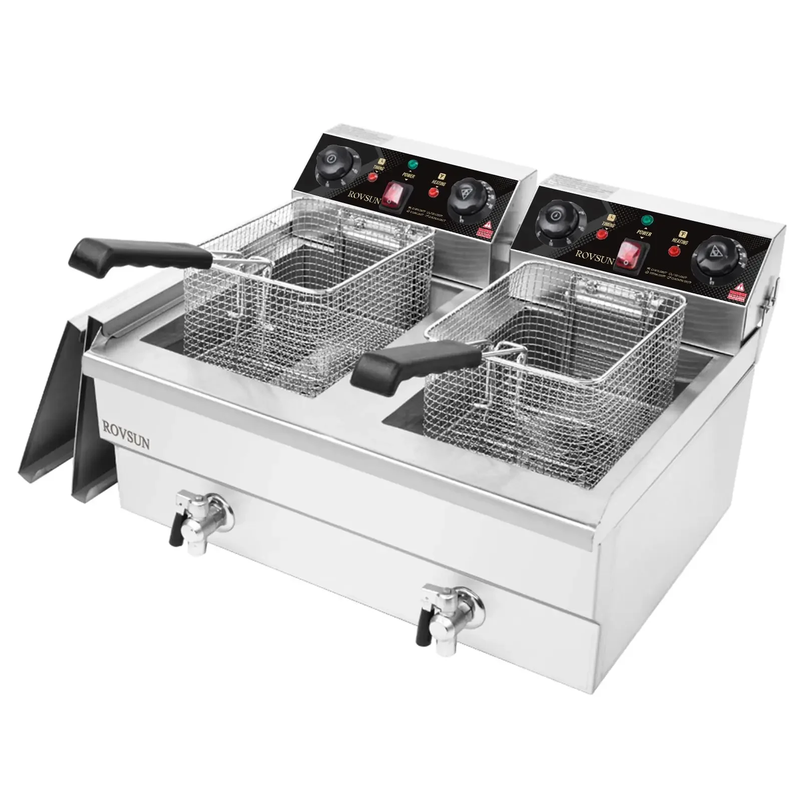 

Stainless Steel Commercial Double Fryer, Countertop Kitchen Frying Machine W/Temperature Control, French Fries Donuts